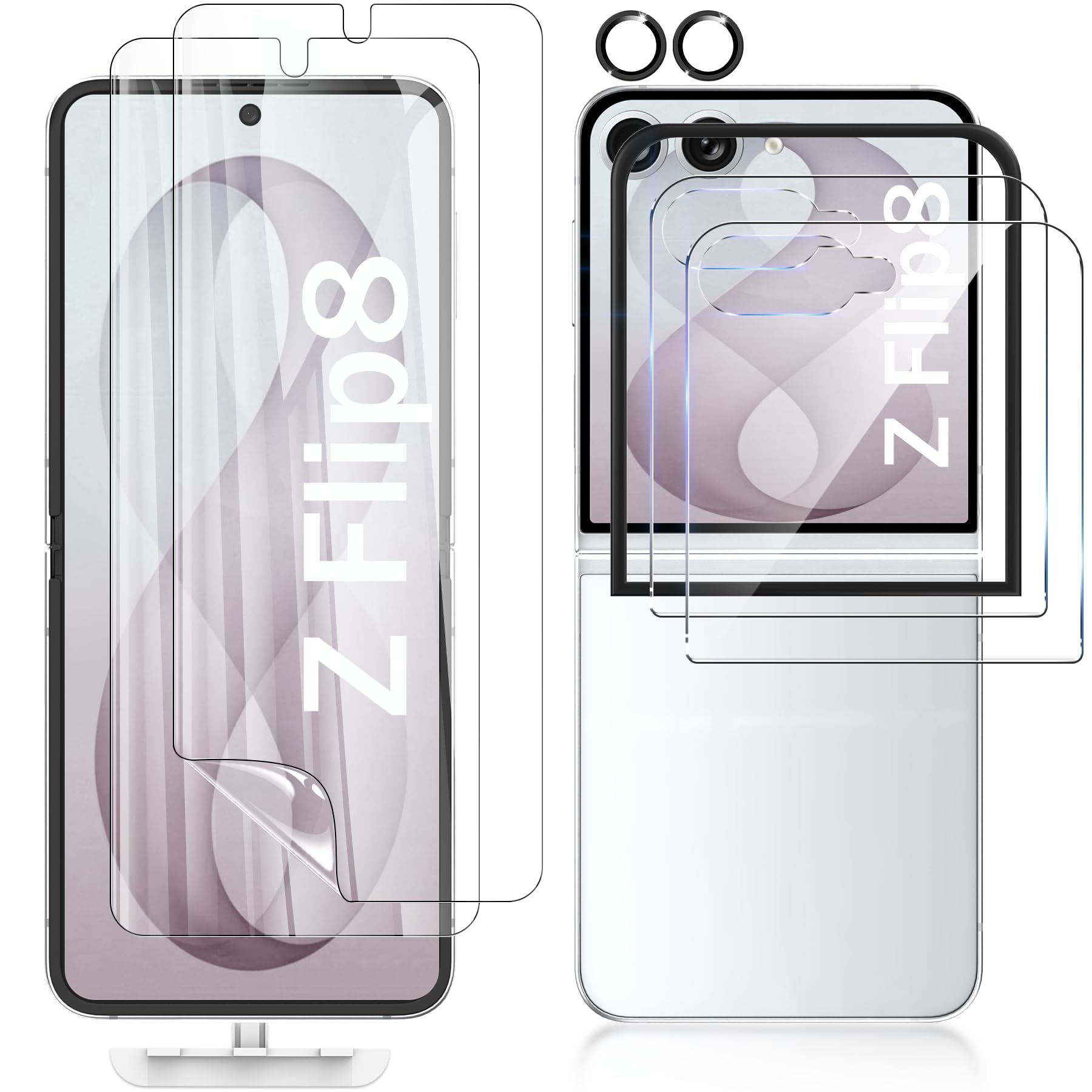 [2 Sets 6 Pack] Screen Protector for Samsung Galaxy Z Flip 8/Flip 7 | Internal Flexible TPU Film + Outer Glass Film + Metal Camera Lens Protector, Anti-Scratch, No Bubbles, Easy Installation