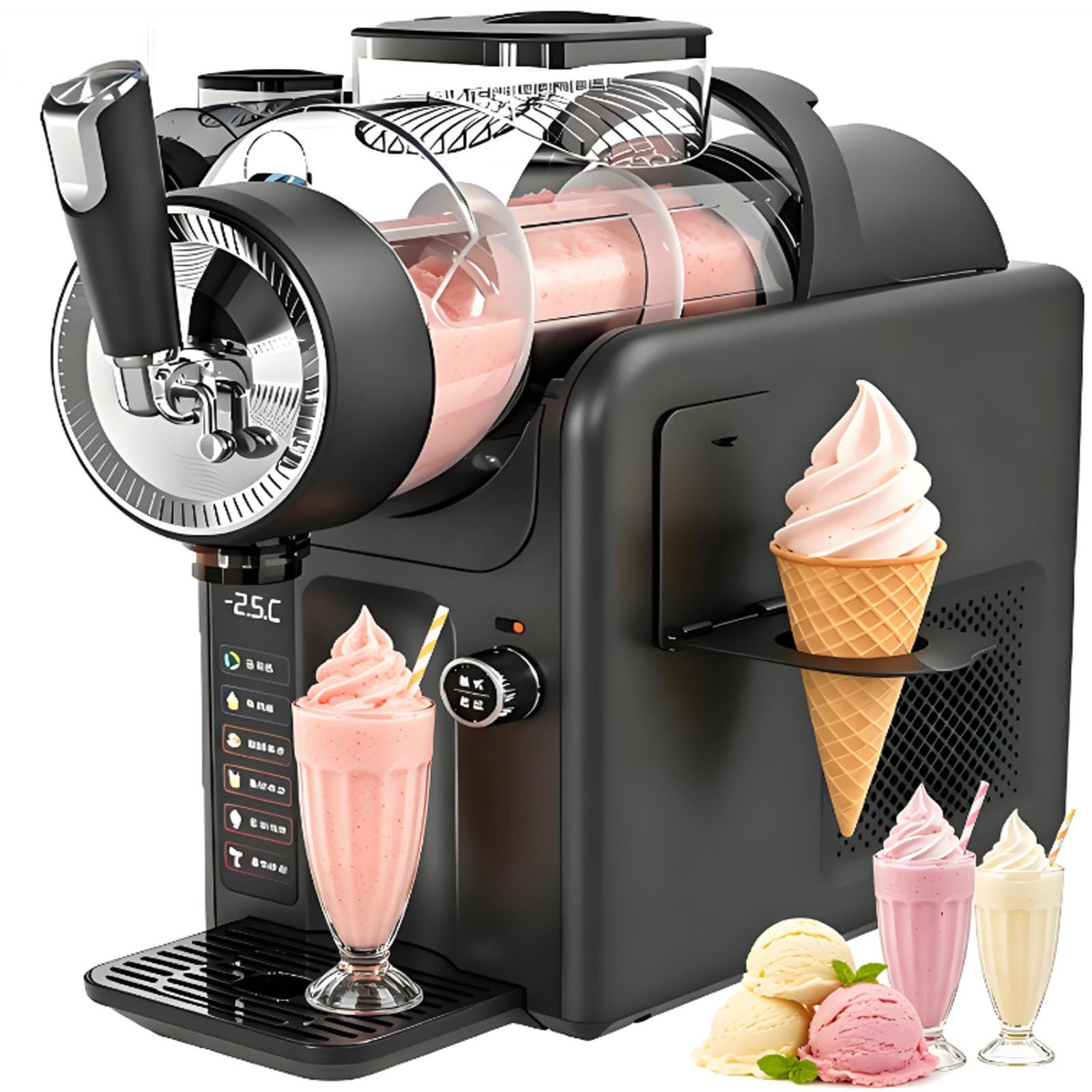 smafoseedding Slushy Machine 185w,No Ice Needed,5-In-1 Slushy Maker Machine For Slushies & Granitas,2000ml Soft Serve Ice Cream Cold Drink Maker W/ 360° Cleaning,Self-Clean,12h Continuous Use Black