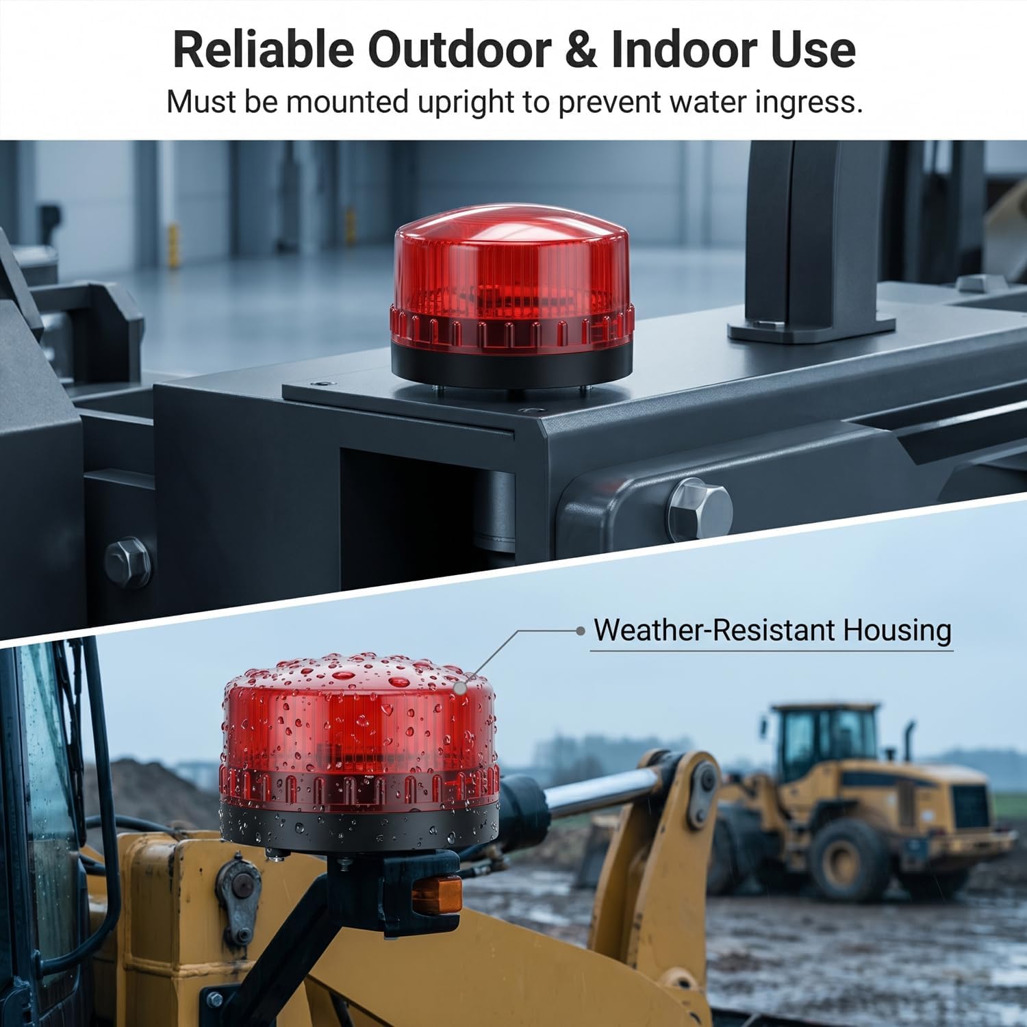 QWORK Industrial Signal Round Red Warning Light Strobe, 3W, AC 110V, High-Visibility, Weatherproof, 360° Coverage, Ideal for Factories & Construction Sites