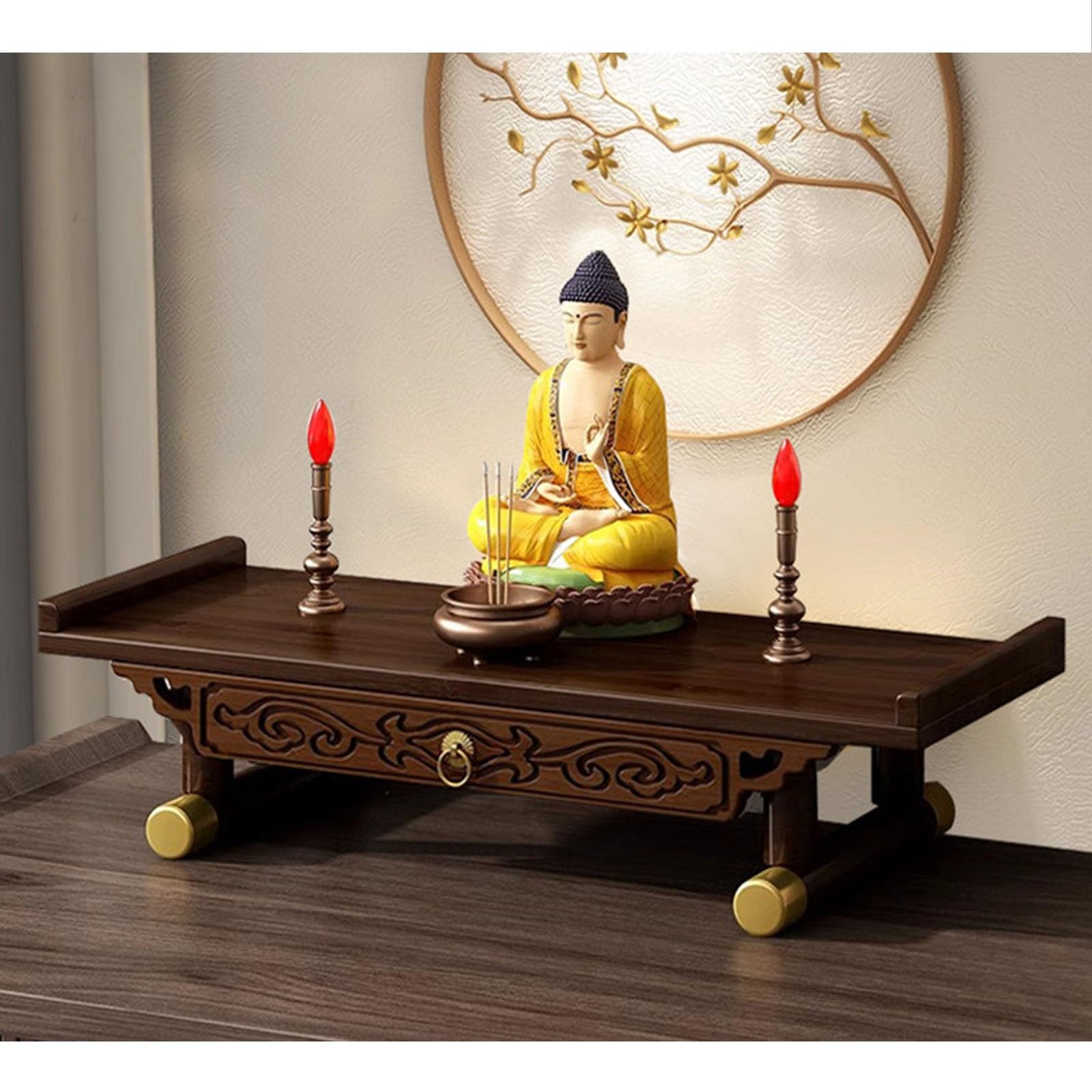 Tonuuoei Personal Shrine Altar Table Decorative Buddhist Chinese Cabinet Pedestal Offering Bamboo Meditation Portable Shrine(A,66cm)