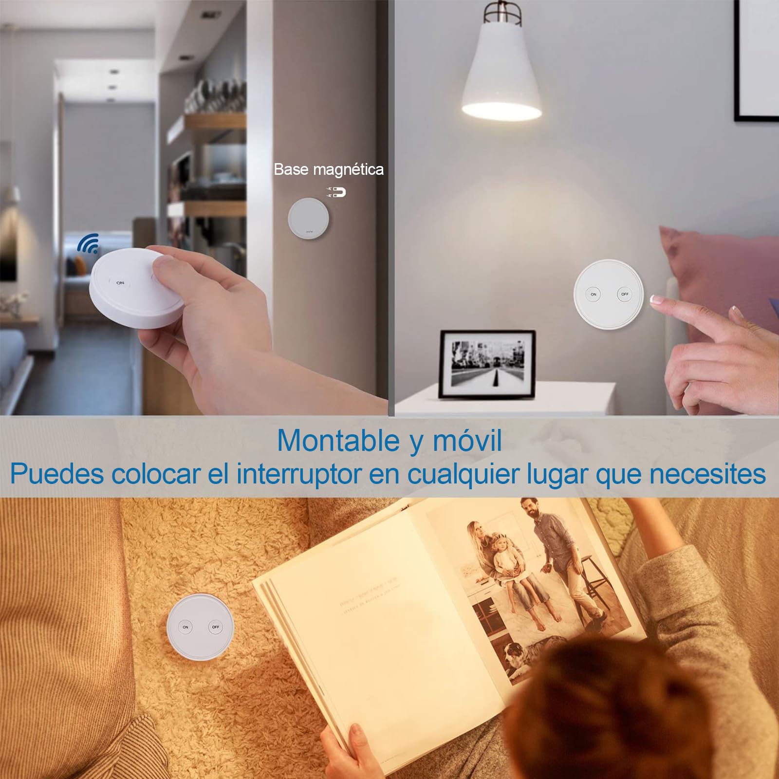 Kit de Interruptor Inalámbrico LoraTap para Luces y Electrodomésticos - Receptor de Alta Potencia 2500W 10A, Alcance Largo hasta 200m, Incluye 2 Mandos a Distancia + 1 Relé