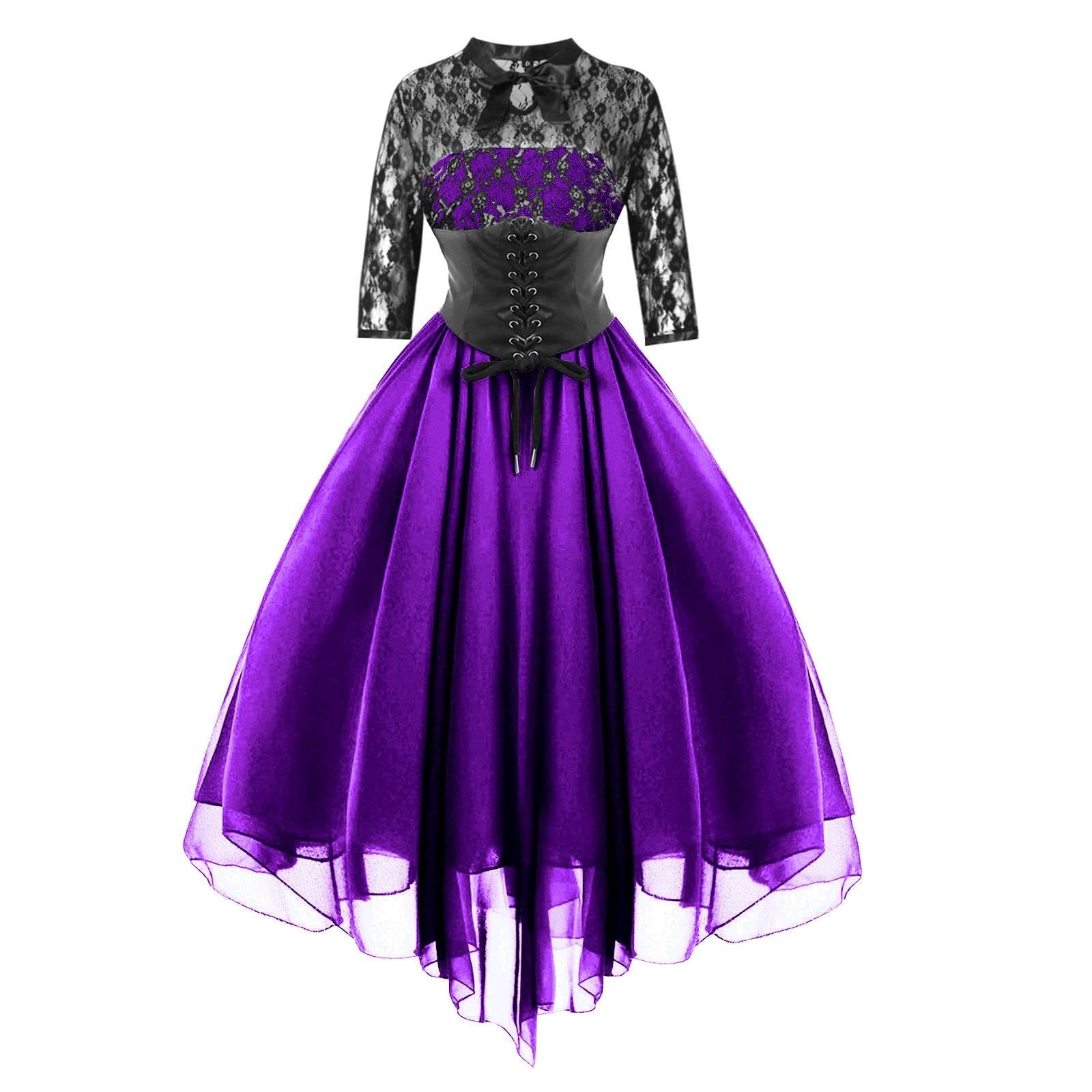 SRZYMJ Trachtenmode Damen Dirndl Set Komplett Lang Oktoberfest Outfit Bluse Damen Dirndlkleid Dirndlkleid Dirndlbluse Hochgeschlossen Halloween Kostim Uniform Bluse Dirndl Hochgeschlossen Lila S-XXL