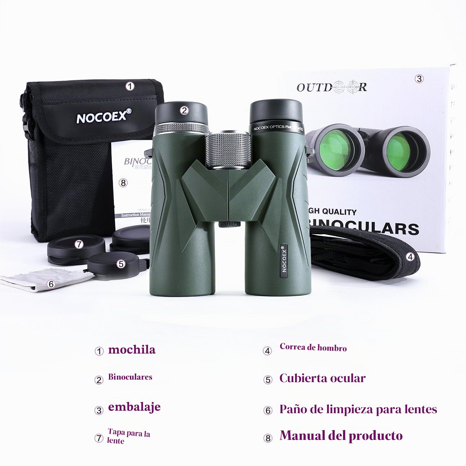 NOCOEX Binoculares 10x42 para Adultos, Prismáticos Profesionales HD Compactos para Observación de Aves, Viajes, Observación de Estrellas, Camping, Conciertos, Visitas Turísticas