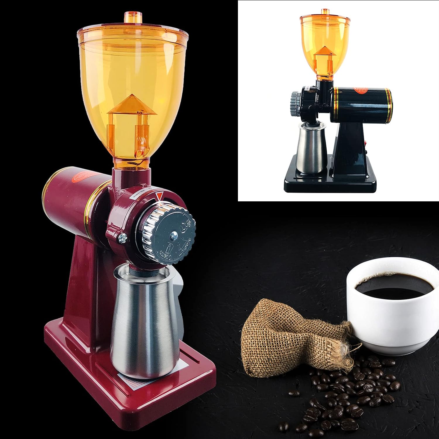 Coffee Bean Grinder 180W, Electric Automatic Burr Mill High Capacity Commercial Coffee Grinder, 250G Capacity Coffee Bean Grinding Tool with 8-Adjustable Speed (Black)
