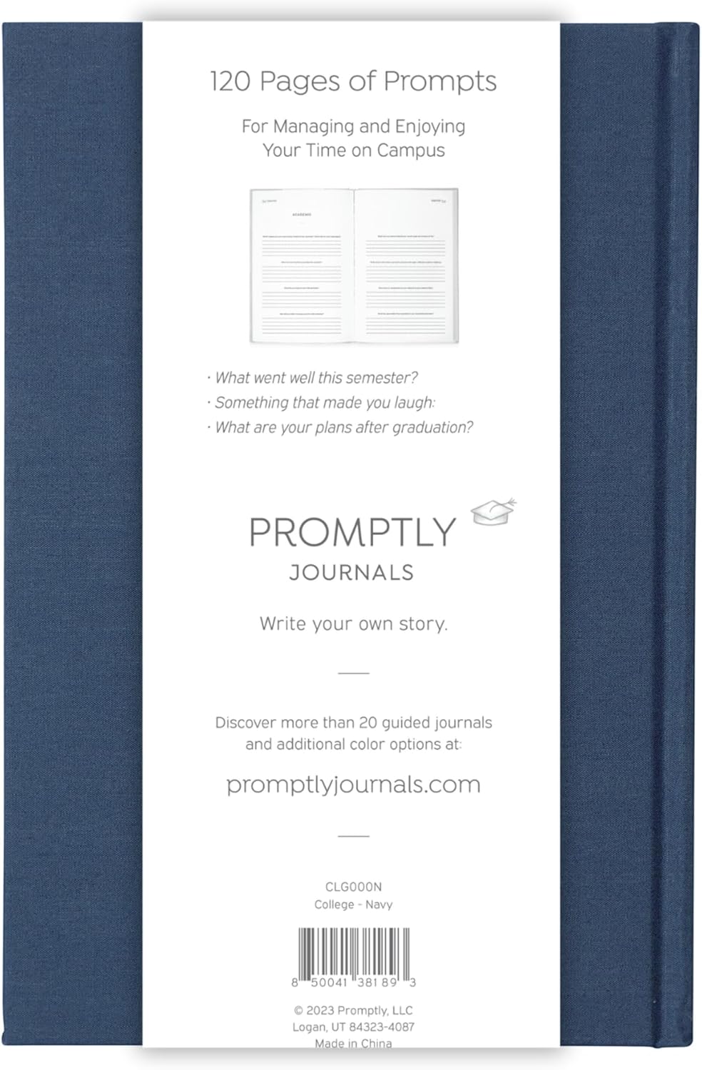 Promptly Journals, My College Journal: From First Day to Graduation (Navy, Blue, Linen) | College Journal with Prompts | Journal for College Students