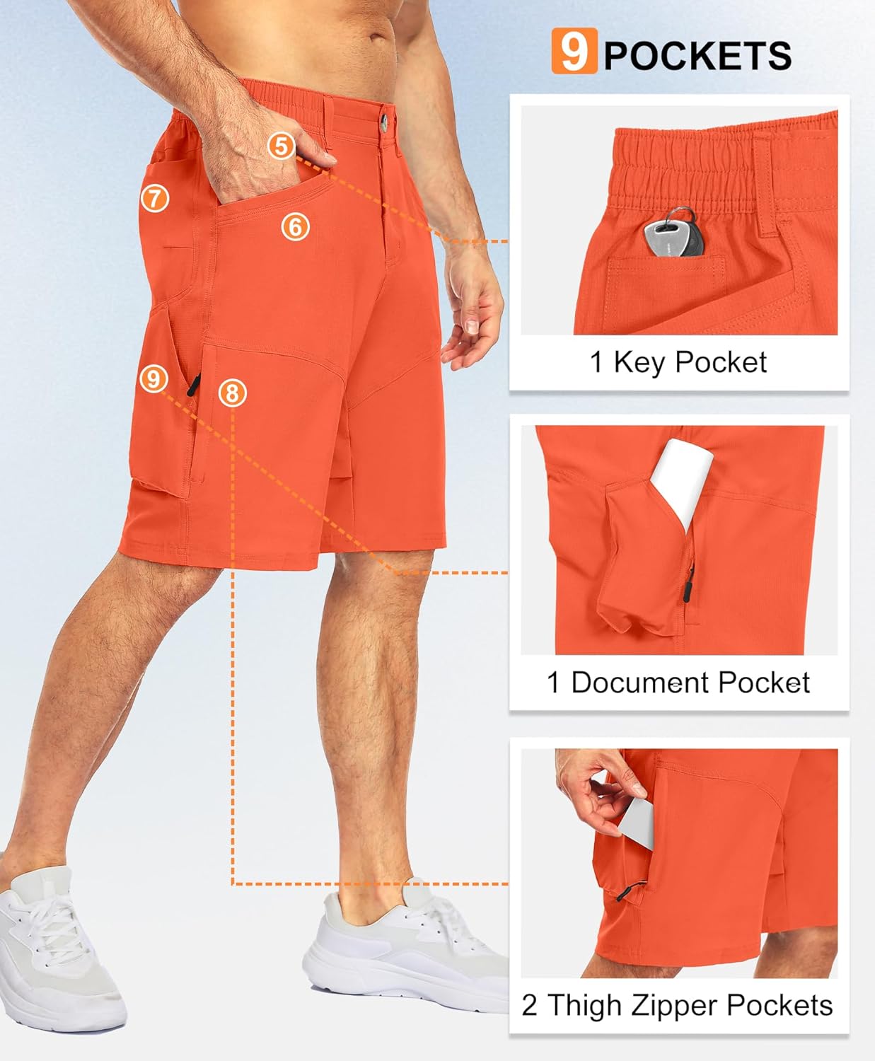 Little Donkey Andy Men's Hiking Cargo Shorts Quick Dry Waterproof Lightweight Golf Shorts Stretch Casual Short with 9 Pockets