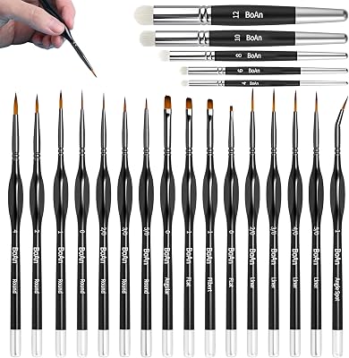 BoAn 21 Pcs Micro Paint Brushes Set,Miniature Brushes with Triangular Handles,for Acrylics,Oils,Watercolors & Paint by Number for Figurine,Craft, Models,Nail Art, Face Painting and Paint 40k (Black)