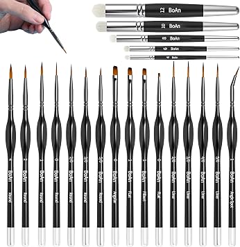 BoAn 21 Pcs Micro Paint Brushes Set,Miniature Brushes with Triangular Handles,for Acrylics,Oils,Watercolors & Paint by Number for Figurine,Craft, Models,Nail Art, Face Painting and Paint 40k Black