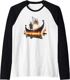 Viking Burning Boat Funeral Raglan Baseball Tee