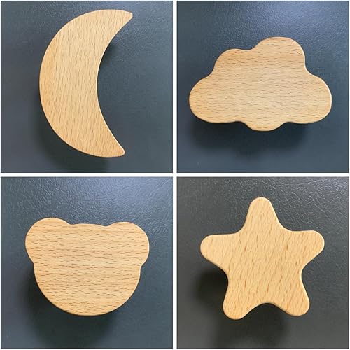 Miniatura 6 de 6 pomos de madera con forma de nube de dibujos animados para gabinete, pomos decorativos de madera con tornillos, tiradores de tocador, pomos de