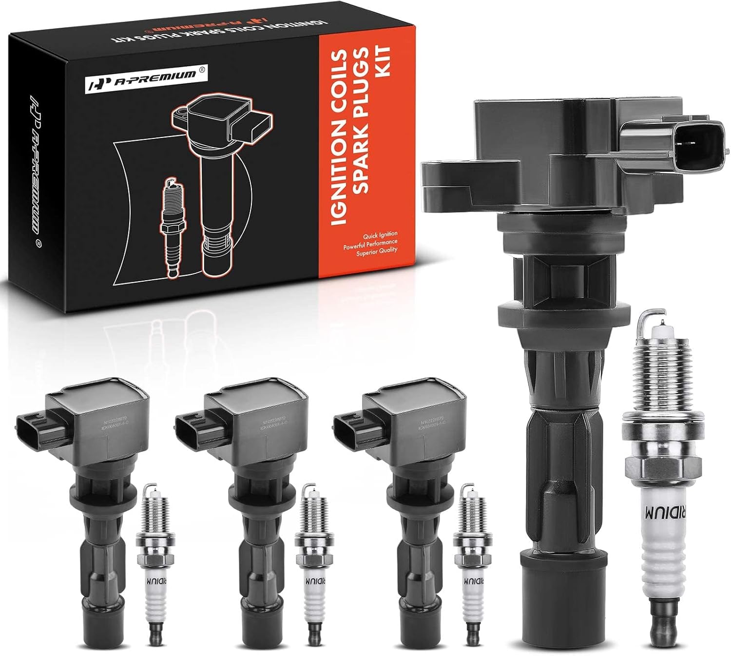 A-Premium Ignition Coils and Spark Plugs Kits Compatible with Mazda 5 2008-2010 2012-2015, 2.3L 2.5L 4-PC Set