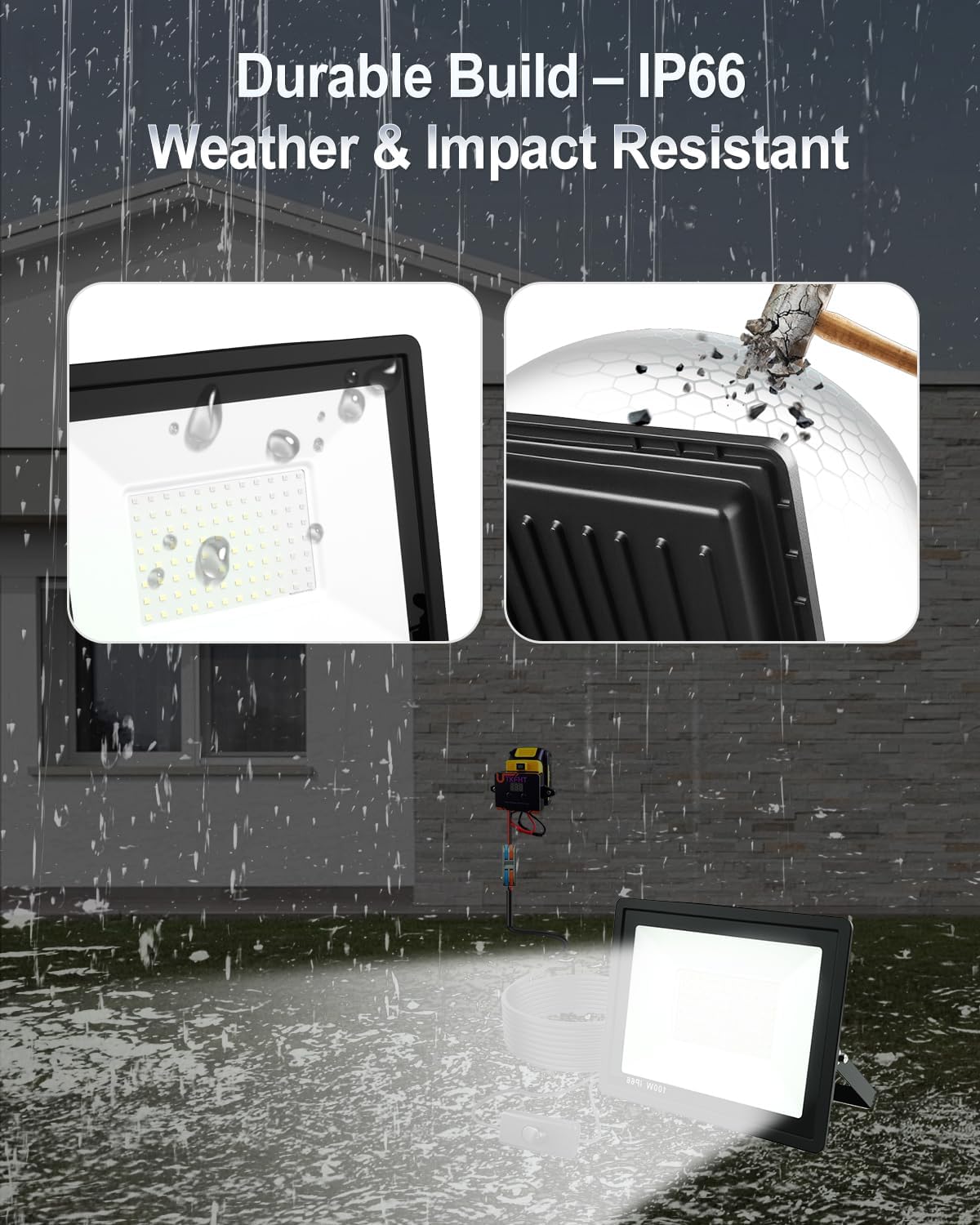 100W LED Work Light Compatible with Dewalt 20V Battery, 10000LM 6000K Portable Floodlight with Adjustable Low Voltage Protection, 360° Rotatable, USB-C PD & USB-A QC Outputs, Outdoor Job Site Lighting