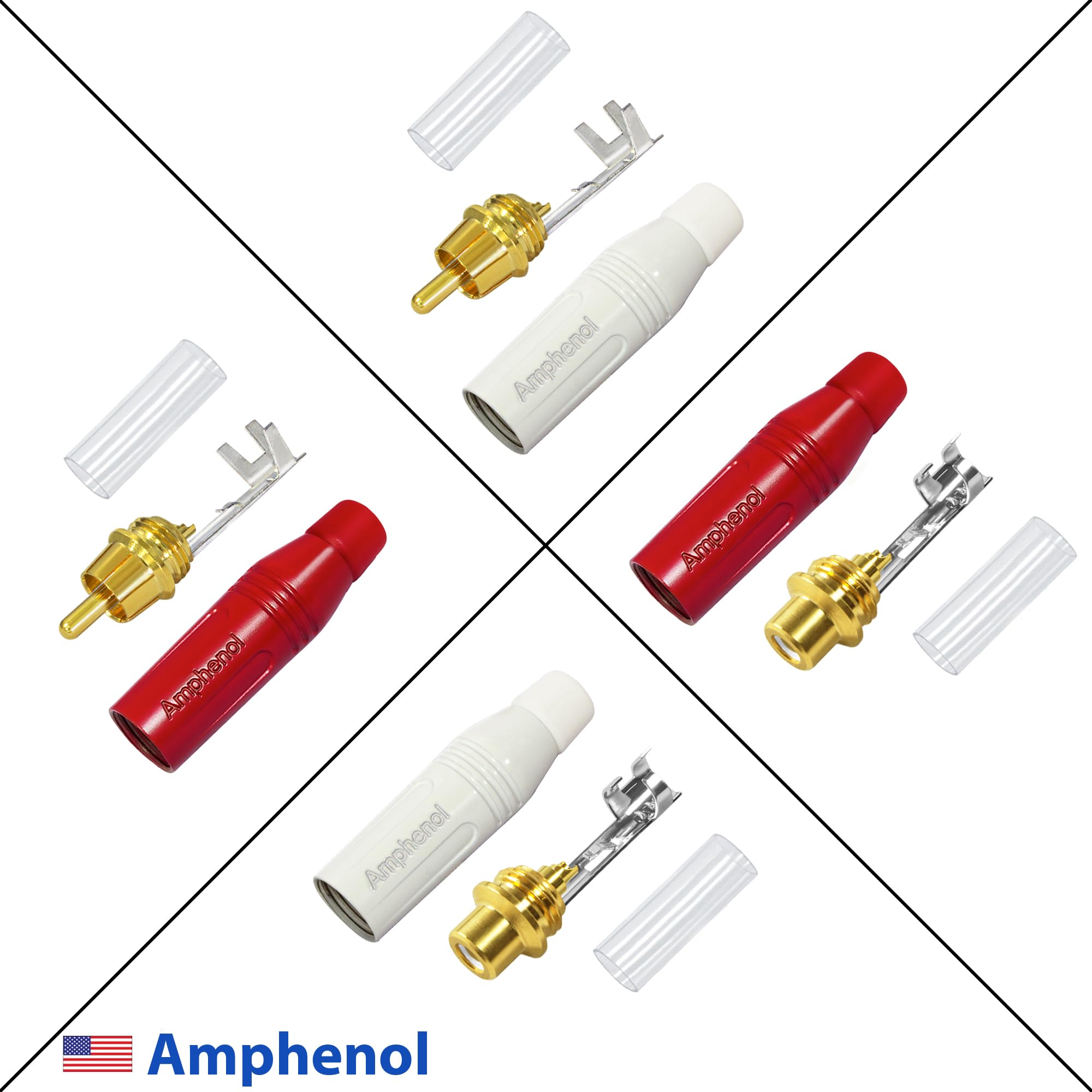 WBC-PRO-LOCAP Paire de câbles d'extension RCA de 0,3 m de faible capacité (14 pF/ft) 22 AWG Câble audiophile et de qualité professionnelle ultra silencieux avec prises RCA Amphenol mâle et femelle