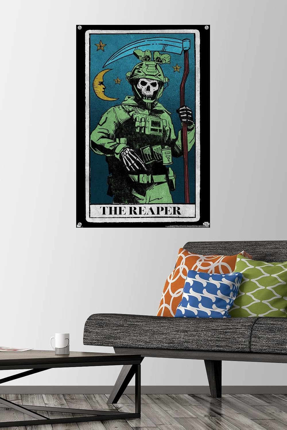 Trends International Call of Duty: Modern Warfare 2 - Ghost Tarot Card Wall Poster, 22.375" x 34", Premium Poster & Push Pin Bundle