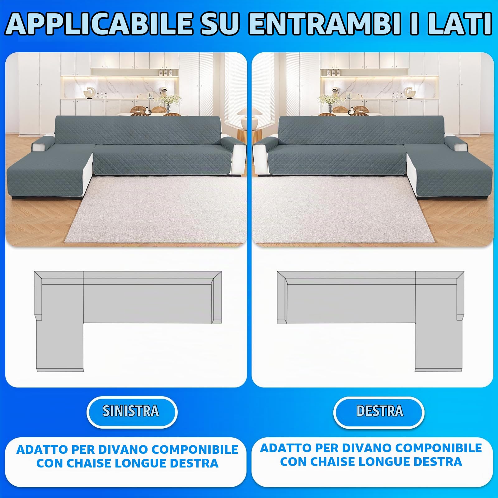 Copridivano Impermeabile 3 Posti Con Penisola, Copridivano Angolare Con Penisola Sinistra/Destra Reversibile, Con Braccioli, Universale, Antigraffio, Antiscivolo, Grigio Scuro