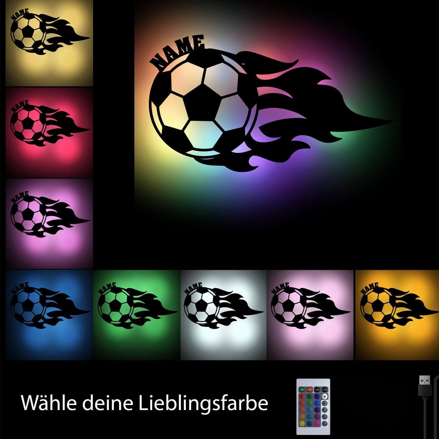 Namofactur RGB Farbwechsel Fußball mit Namen personalisiert, Geschenke für Bundesliga EM Fanartikel Jungen Jungs Vereine Trainer Spieler zum Geburtstag