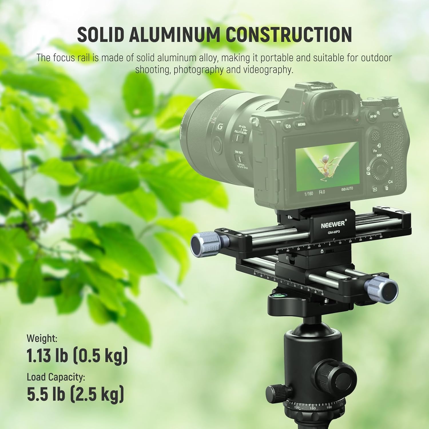 NEEWER Rail de Mise au Point Macro 4 Axes, Curseur de Rail Macro Rotatif à 360°en Alliage d'Aluminium avec Plaque de Dégagement Rapide de Type Acra et Vis 1/4" pour Caméra Caméscope Film,GM-MP3