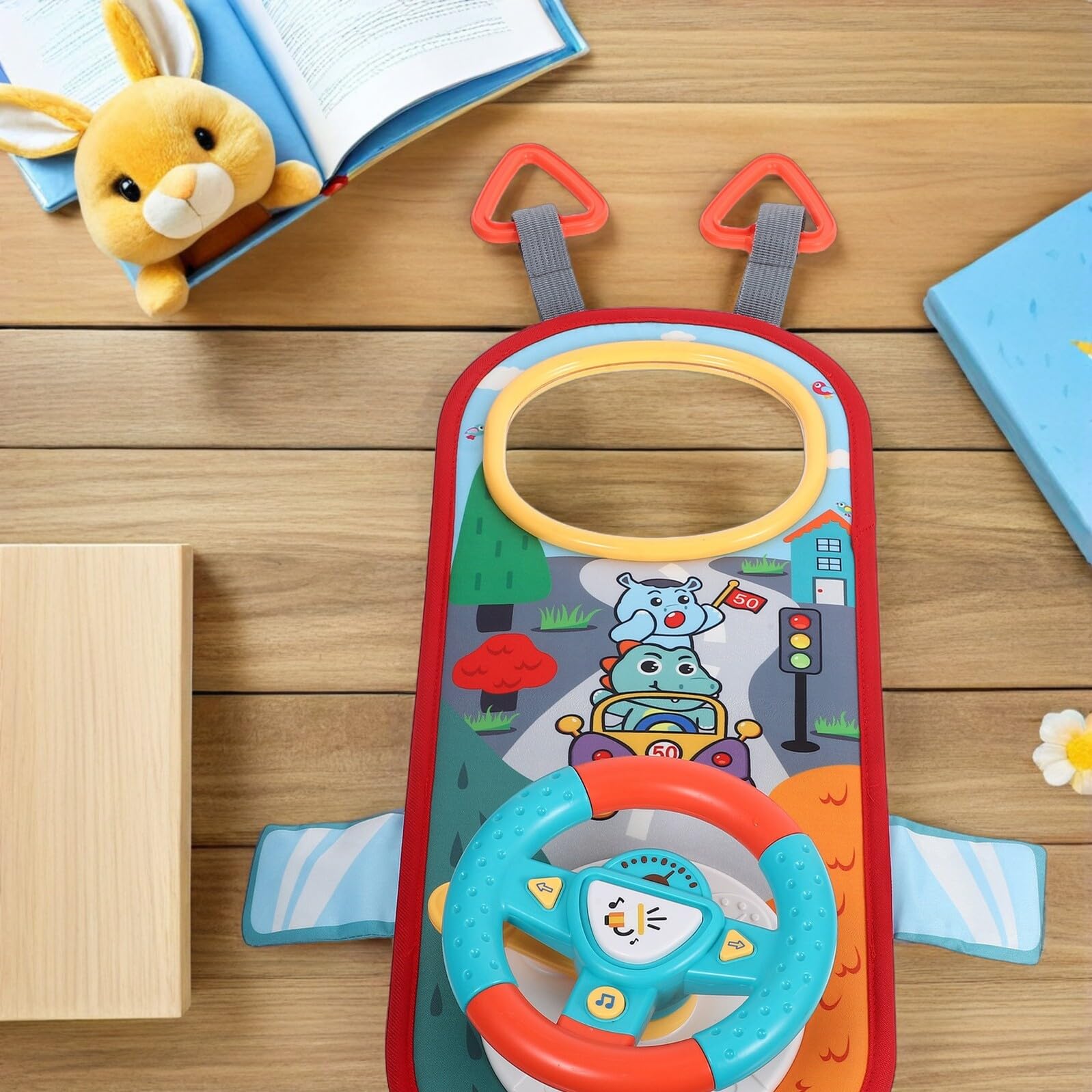 Volante Giocattolo per Simulazione di Guida Interattiva Educativo per Sviluppo Motorio e Cognitivo Compatibile con Sedili Auto Posteriori Gioco Didattico per Momenti