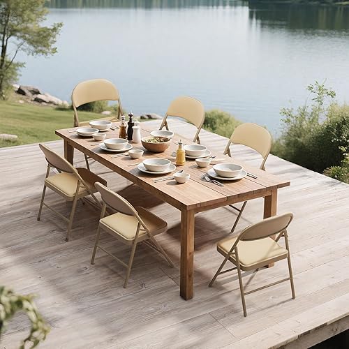 Miniatura 2 de Paquete de 6 sillas plegables color caqui con cojín acolchado para exteriores, sillas plegables de metal comerciales apilables portátiles con marco