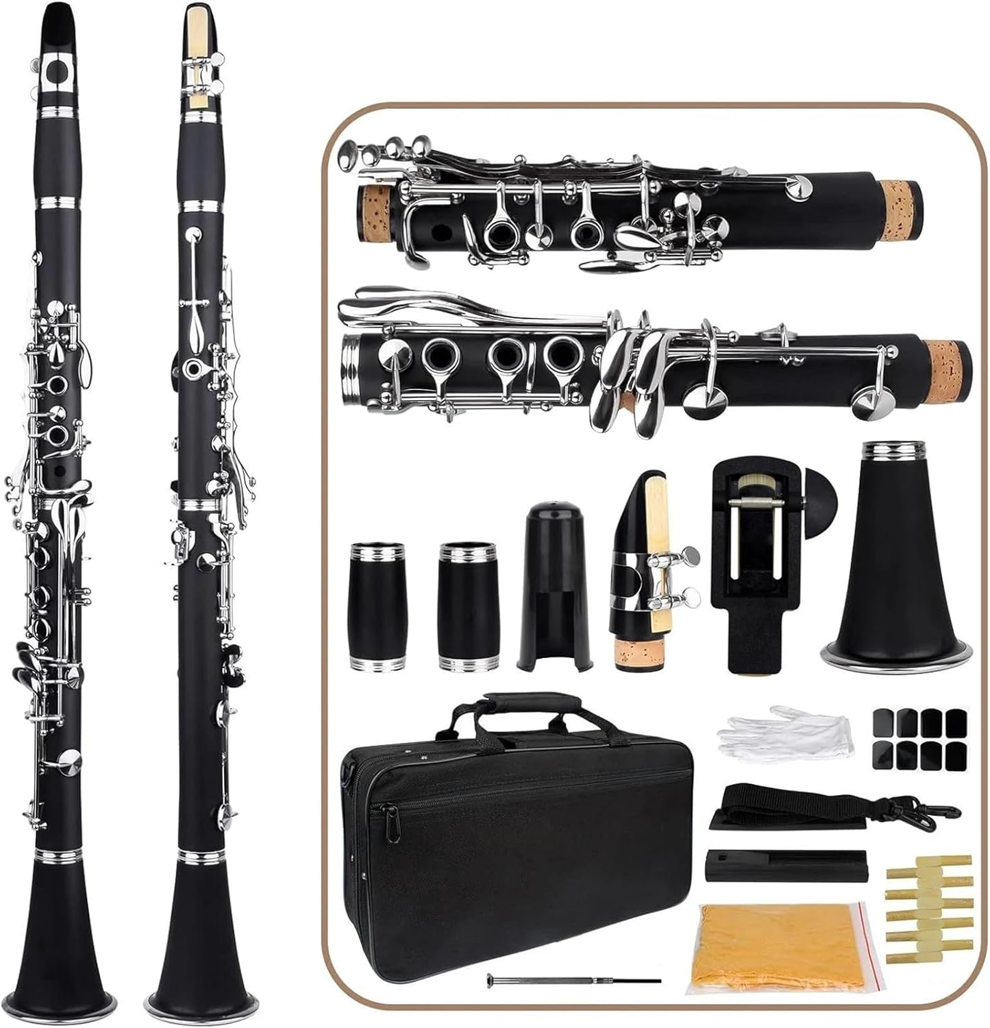 Clarinet Musical Instruments Clarinet 17 Key Bb Clarinet Professional Woodwind Instrument Bakelite Clarinet With Case Kit Reed Accessories(White)