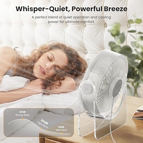 Miniatura 5 de WSKEN Ventilador de escritorio pequeño USB, diseño estético, mini pero potente, portátil, ultra silencioso, ventilador personal de escritorio de 3
