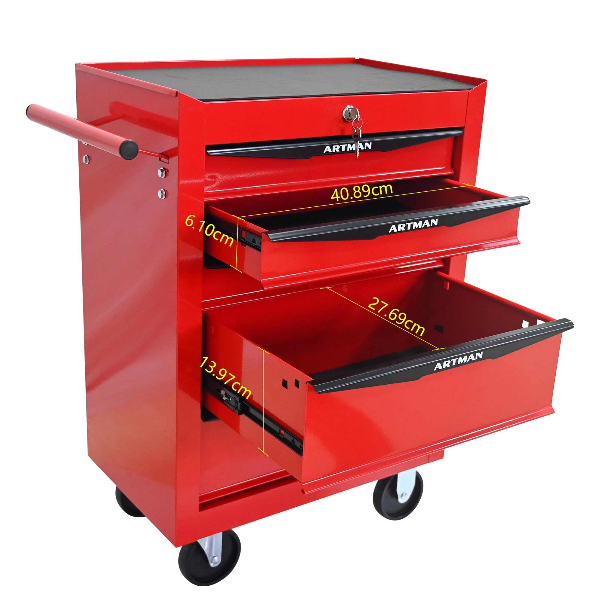 Generisch Carrello portautensili a 5 cassetti con ruote, mobile con cassetti con cuscinetti a sfera, robusta cassetta degli attrezzi in acciaio rosso/nero per garage e officina