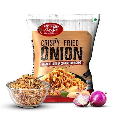 Kings Crispy Fried Onion, 400 Gram, Pack of 2, Dehydrated Fresh Crispy Onions Fried with Palm Oil, Hygienically Processe