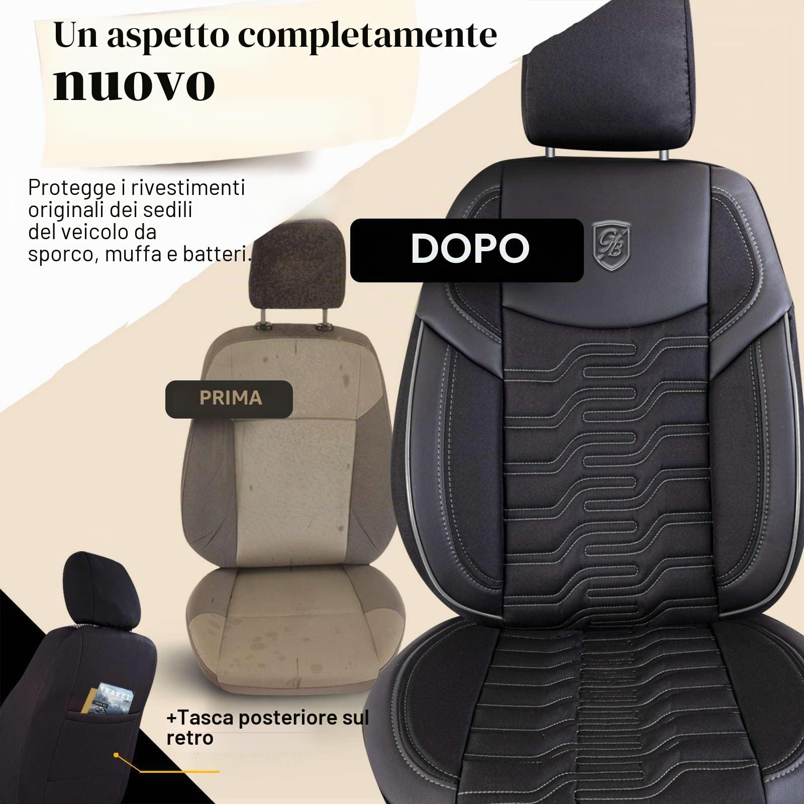 Coprisedili universali per auto – Premium accessori interni per auto e SUV – jacquard coprisedile auto, compatibile con airbag, nero e grigio, set di montaggio incluso