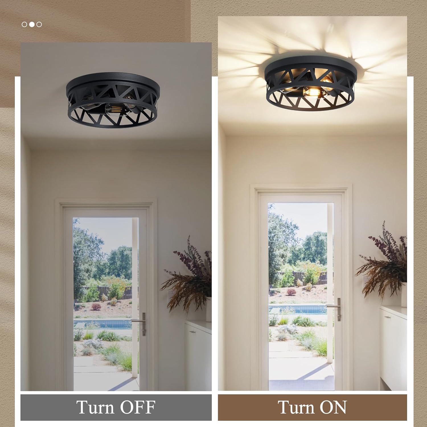 13 inch Black Flush Mount Ceiling Light Fixture,3-Light Light Fixtures Ceiling Mount for Hallway,Hall,Kitchen,Farmhouse (1 Pack)