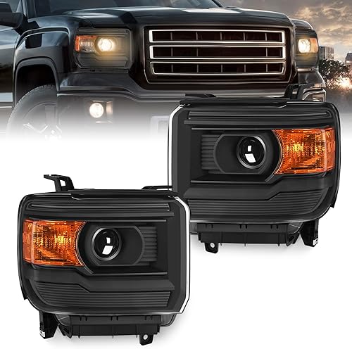 Nilight Conjunto de faros delanteros compatible con GMC Sierra 1500 2500HD 3500HD 3500HD 2014 2015 2016 2016 2017 2018 Base negra, reflector ámbar, Nilight Conjunto de faros delanteros compatible con GMC Sierra 1500 2500HD 3500HD 3500HD 2014 2015 2016 2016 2017 2018 Base negra, reflector ámbar,