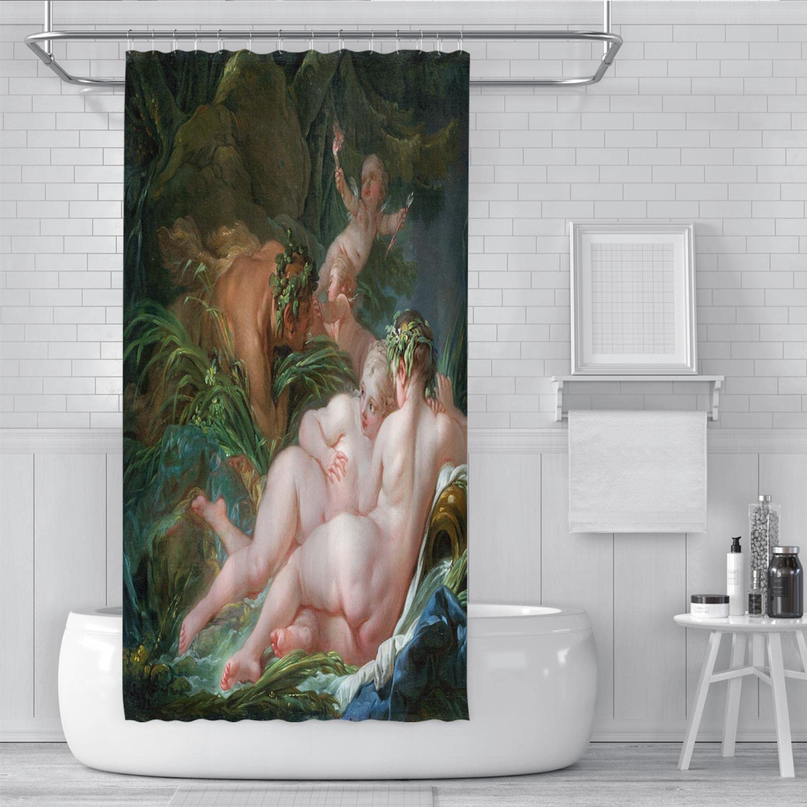 Eleganter Duschvorhang François Boucher Duschvorhänge Rokoko Kunst Badezimmer Sauberes Badewannendekor Hochleistungsstoff HD Duschvorhang Set 180x180cm