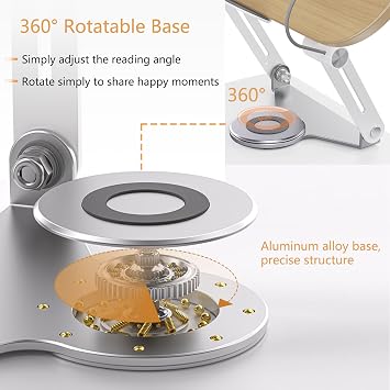Reading Stand, Adjustable Book Stand with 360° Rotating Base, Foldable Cookbook Stand, Practical Rotating Stand for Sheet Music, Heavy Books, Laptop