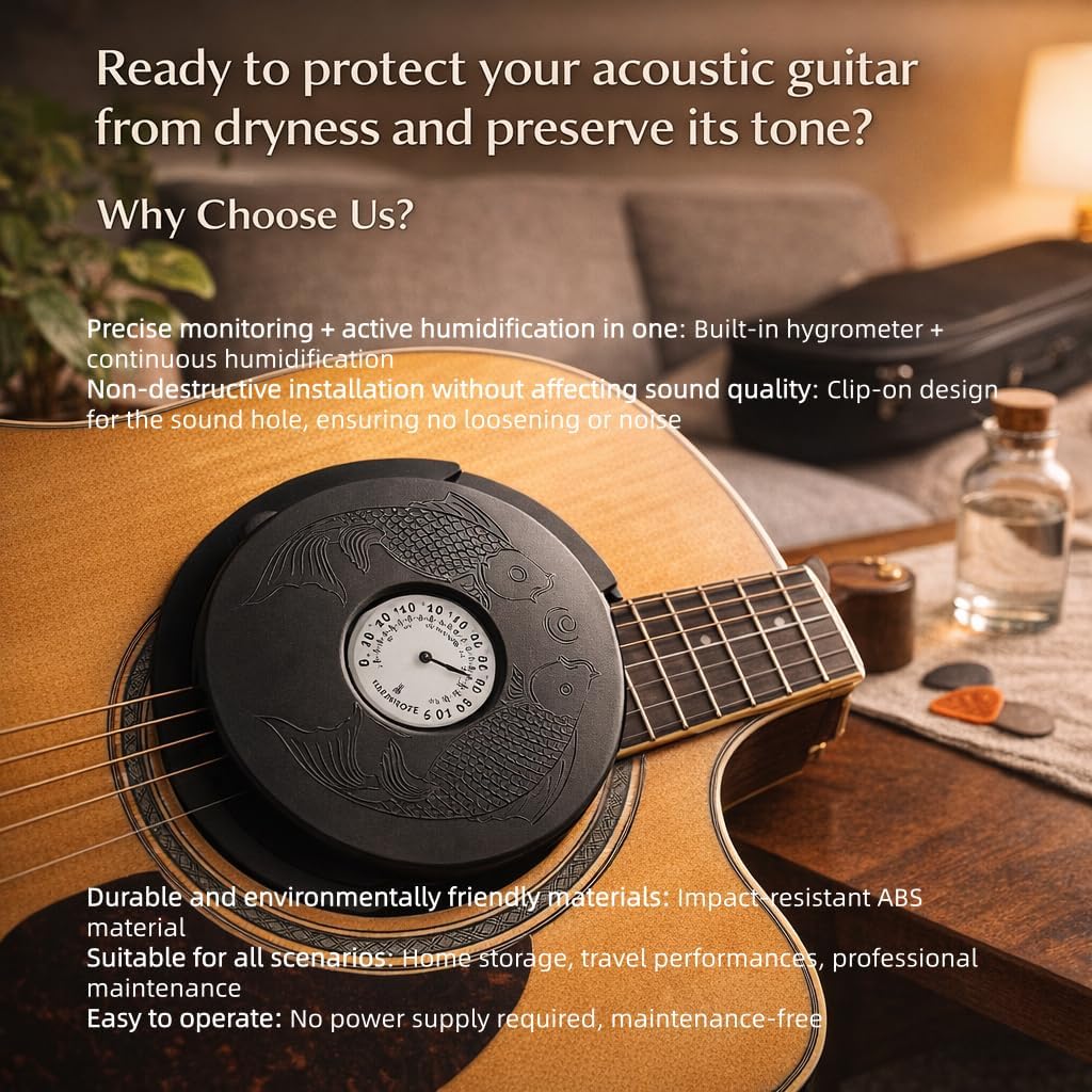 Guitar Humidifier, Multi Purpose Stylish Feedback Sealing with High Density Sponge fits for Acoustic Guitar Soundhole (Black)