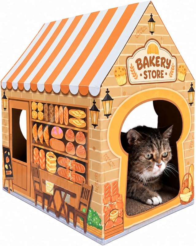 Casa de Papelão para Gatos Cinrobiye com Arranhador e Toca (41,91 × 31,75 × 39,37 cm)