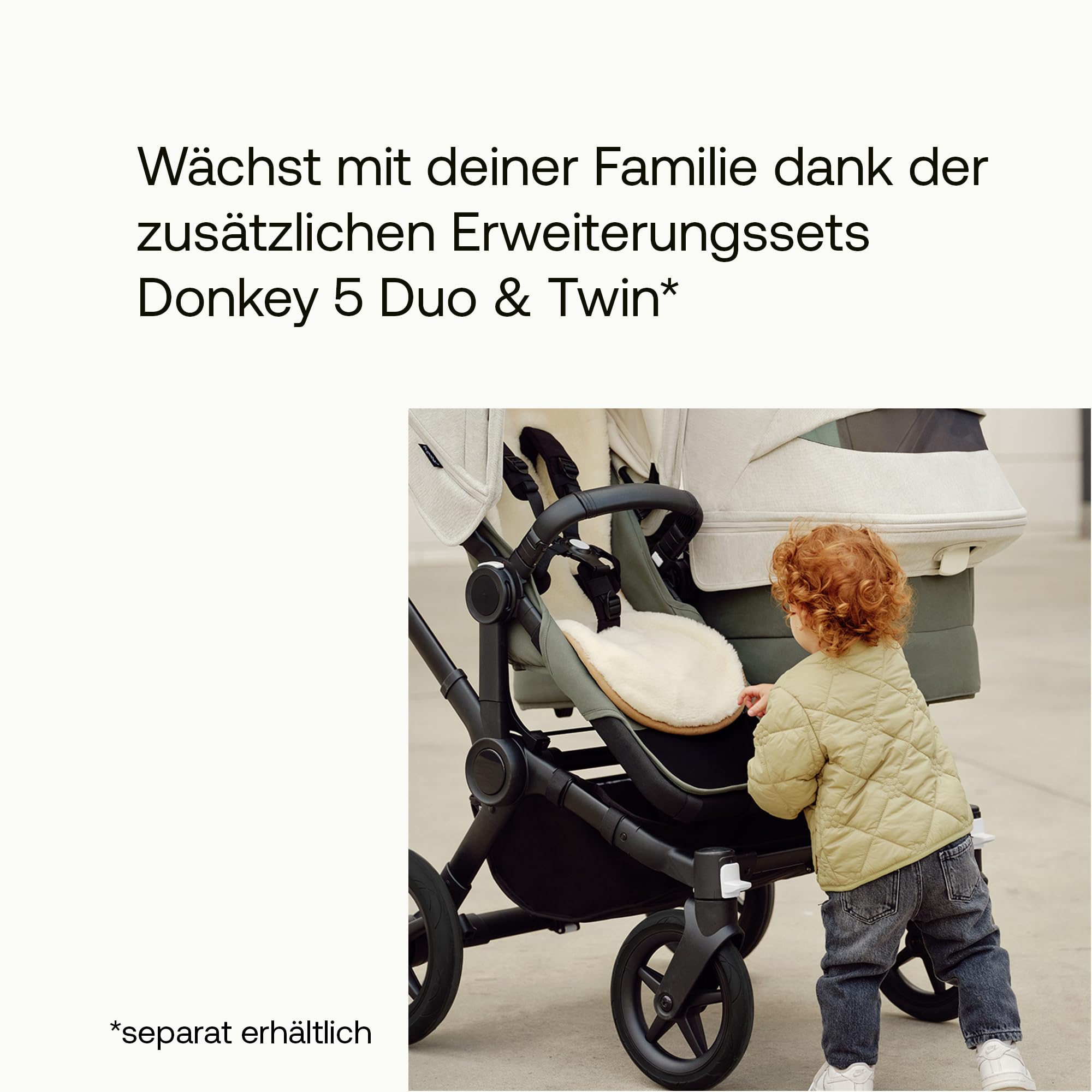 Bugaboo Donkey 5 Duo Erweiterungsset, verwandelt Donkey 5 Mono in Doppelkinderwagen, Side By Side-Design, wendbarer Sitz, Ein-Hand-Lenkung, Forest Green