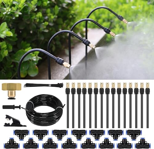 50FT Drip Irrigation System, Complete Garden Watering Kit with Rust-Proof Copper Nozzles - UV Stabilized Flexible Hose for Lawn, Greenhouse, Patio Plants