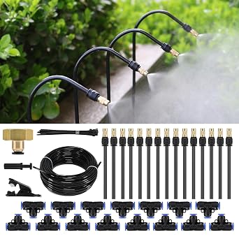 50FT Drip Irrigation System, Complete Garden Watering Kit with Rust-Proof Copper Nozzles - UV Stabilized Flexible Hose for Lawn, Greenhouse, Patio Plants