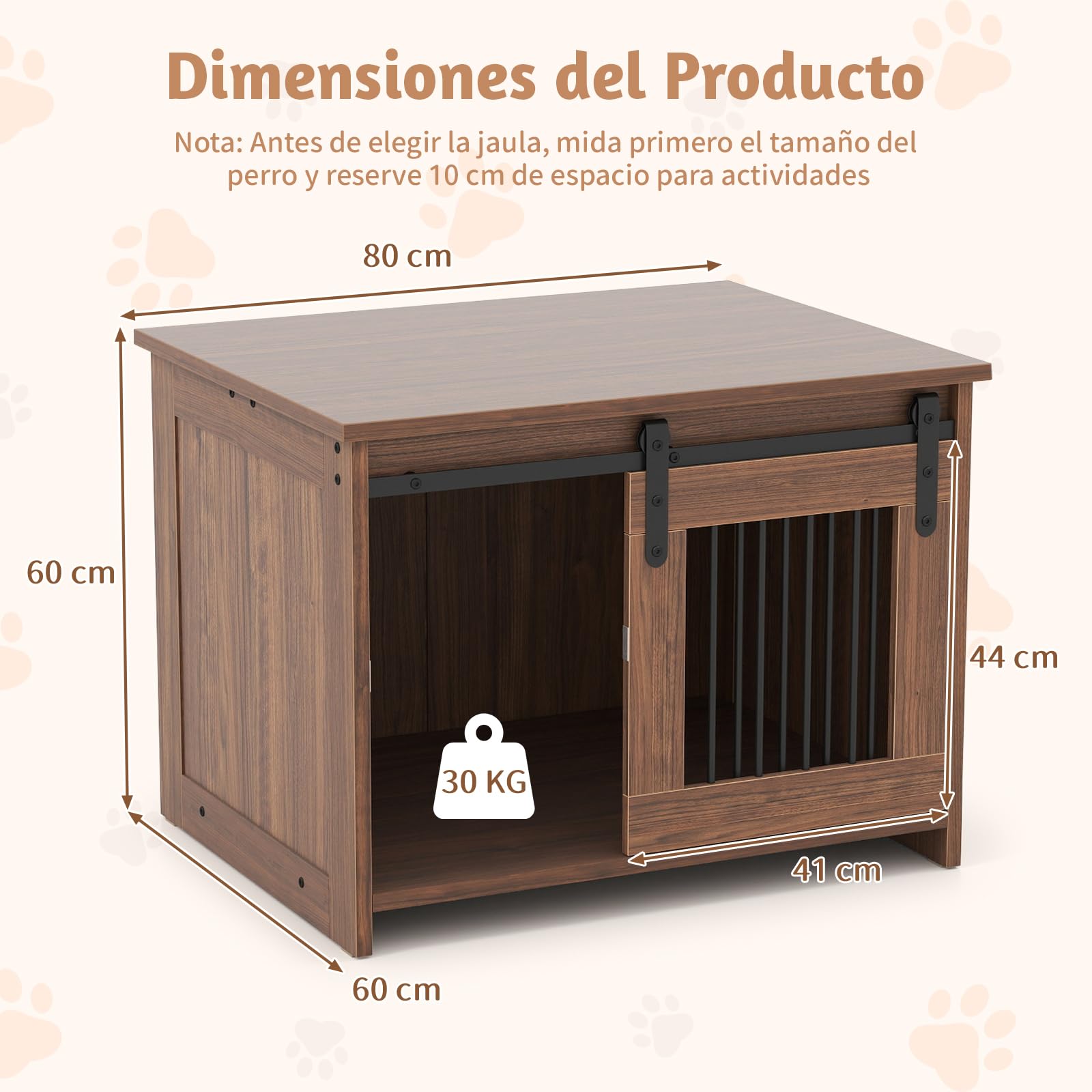 COSTWAY Jaula para Perros Medianos, 80x60x60 cm, Muebles de Jaula para Perros con Puerta Corrediza, Tubos Metálicos a Prueba de Masticar, Mesa Auxiliar Perrera para Mascotas Pequeñas Medianas (Marrón)