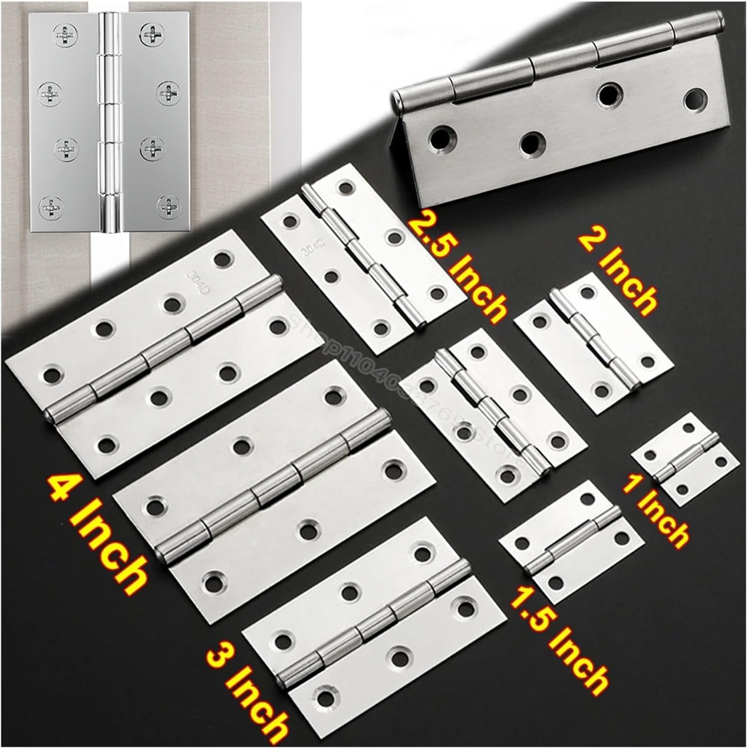 1-4 Inch Universal Door Hinges Connector Stainless Steel Furniture Drawer Cabinet Fitting Hinge Home Doors Hardware Accessories(4 Inch,10pcs)