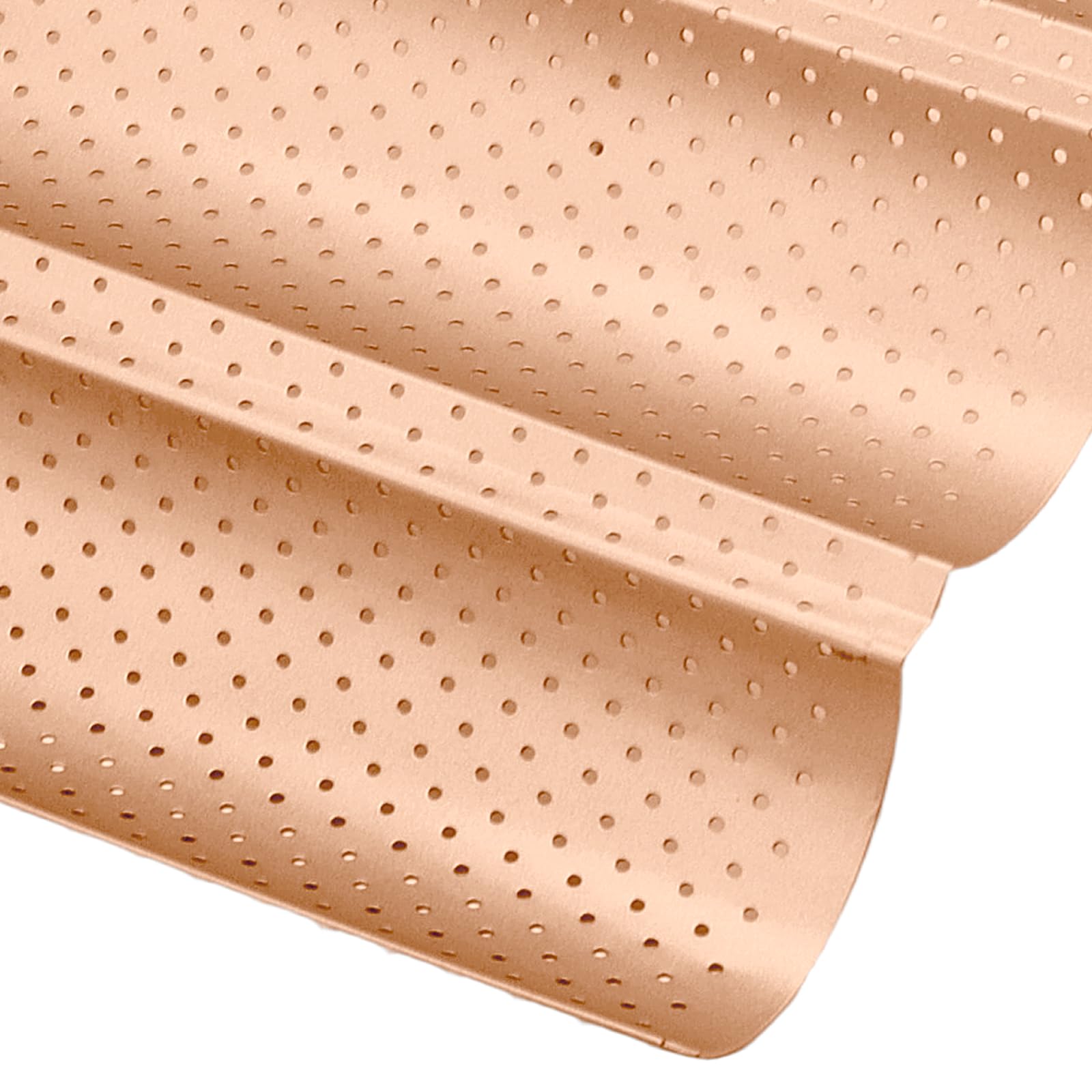 Lot de 3 plaques de cuisson pour 4 baguettes - Moule à baguette en acier au carbone perforé - 38 x 33 cm - Revêtement antiadhésif rose - Pour four et pâtisserie