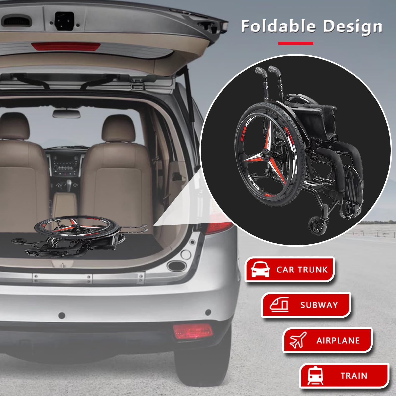 Silla De Ruedas De Deportes Plegables Livianos Para Adultos, Sillas De Ruedas Autopropiadas De Terreno, Silla De Ruedas Plegable De Aluminio, Fácil De Ensamblar, Reposapiés Ajustable Y Altura Del Asie