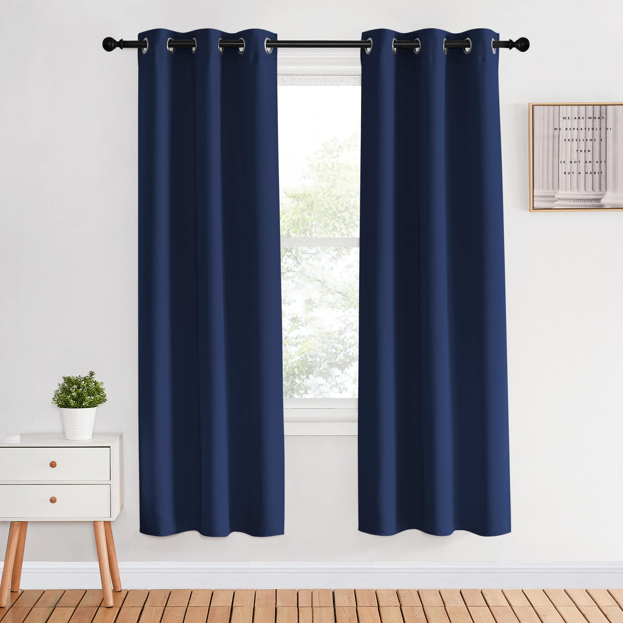 NICETOWN Blackout Curtain Panels 70, Navy, 1 Pair, 34 inch, Window Treatment Energy Saving Thermal Insulated Solid Grommet Blackout Drapes for Living Room