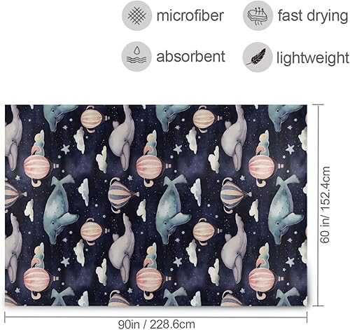 Miniatura 3 de KLL Clouds Whale Hot Air Balloon Watercolor Pattern Flannel Fleece Blanket, Warm Warm Throws for Sofa, Chair, Bed, Fall Blanket 60"x90" Sofa Throw