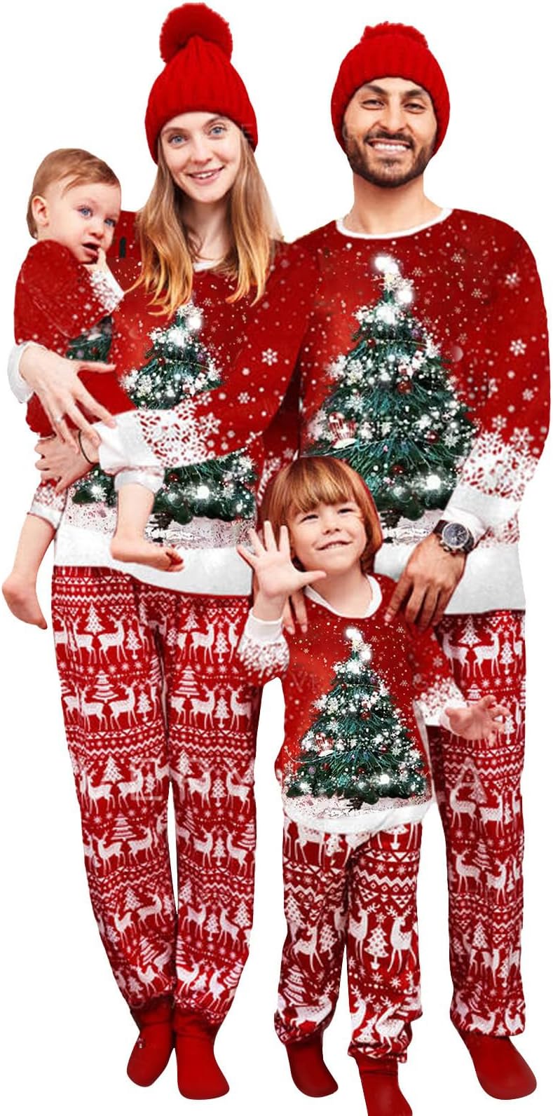 Cysincos Family Matching Christmas Pajamas Set Xmas Pjs Set Soft Long Sleeve Holiday Sleepwear Outfits for Women Men Couples