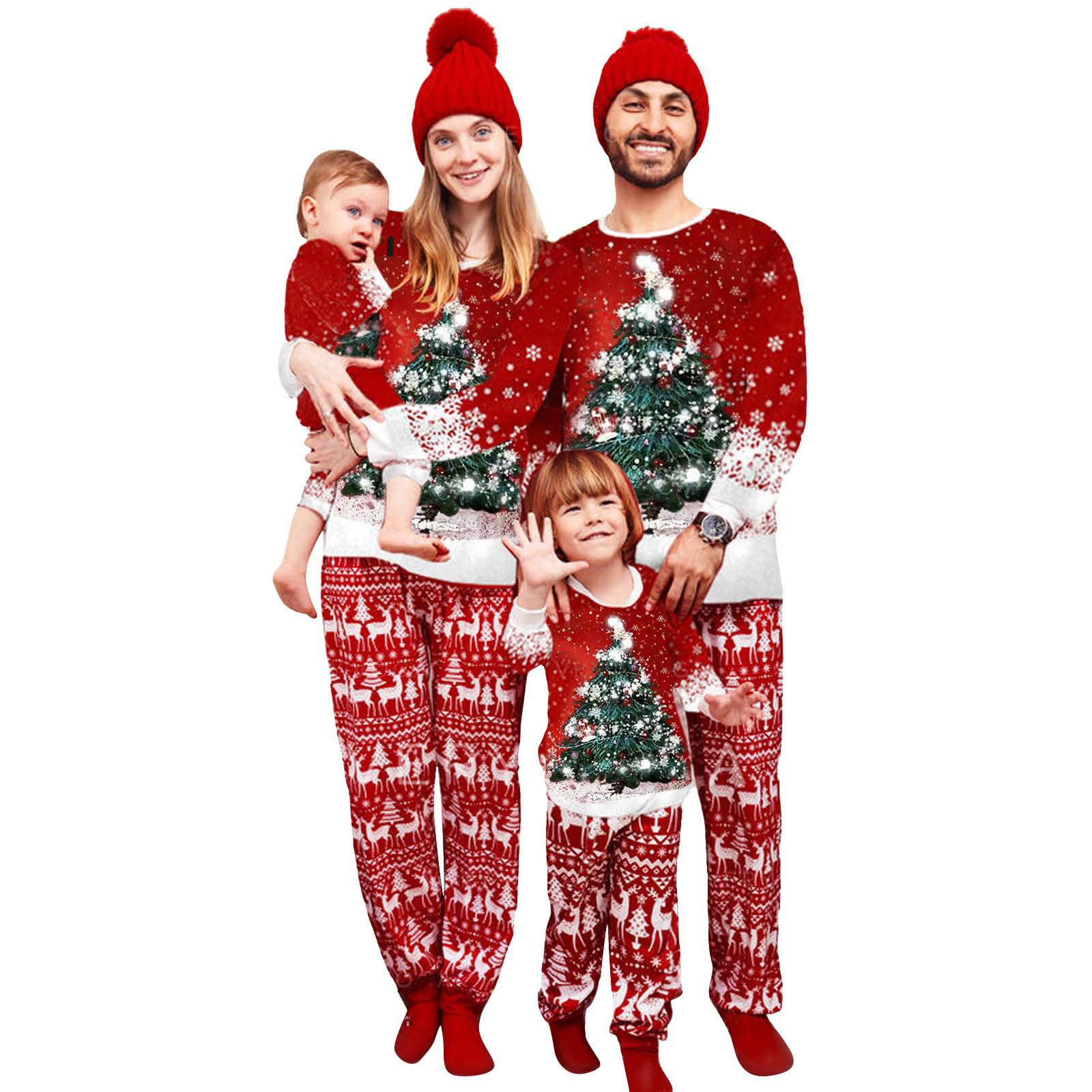 Cysincos Family Matching Christmas Pajamas Set Xmas Pjs Set Soft Long Sleeve Holiday Sleepwear Outfits for Women Men Couples