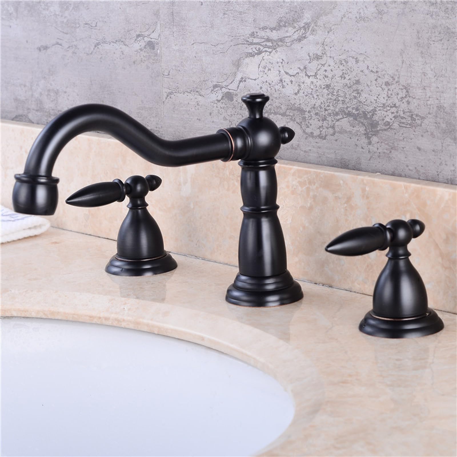 Robinet de salle de bain 3 trous noir avec mélangeur eau chaude et froide