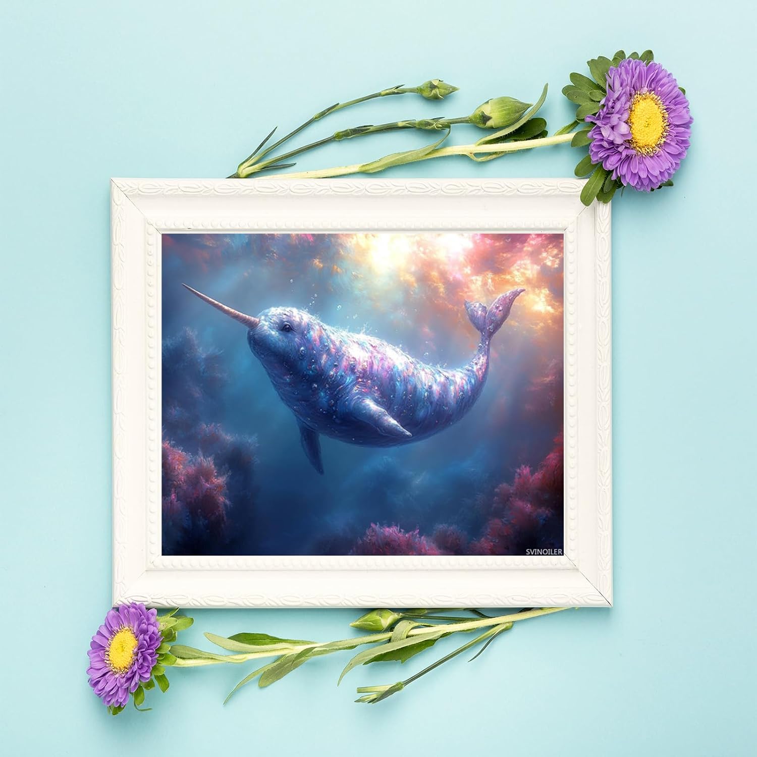 DIY Paint by Numbers for Adults Beginner, Narwhal Beneath Ice Light, Paint by Numbers Kit Painting by Numbers for Adults, 16x20inch No Frame