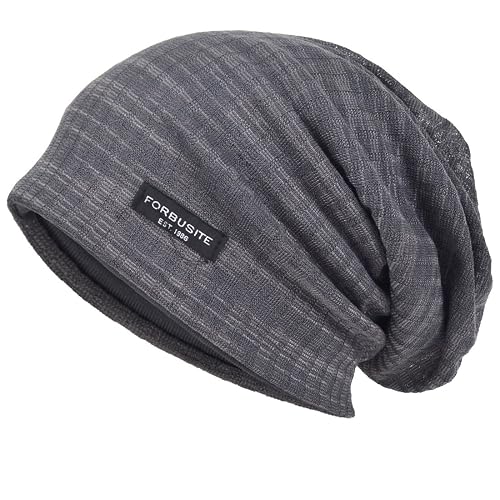 VECRY Men Slouch Hollow Beanie Thin Summer Cap Skullcap - One Size - Stripe Grey1