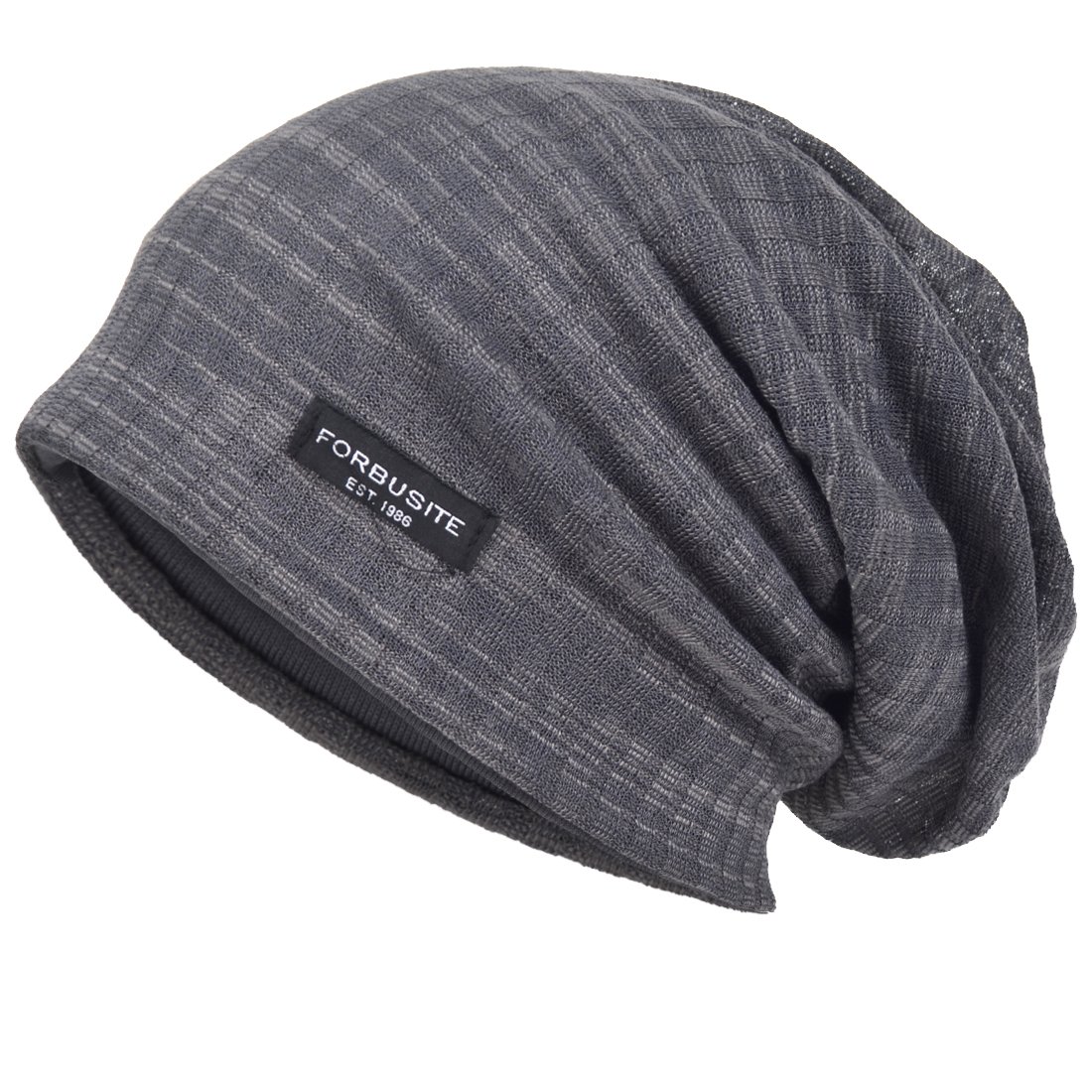 Vecry Men's Grey Cool Slouch Beanie Thin Summer Skull Hip-Hop Cap (Grey)