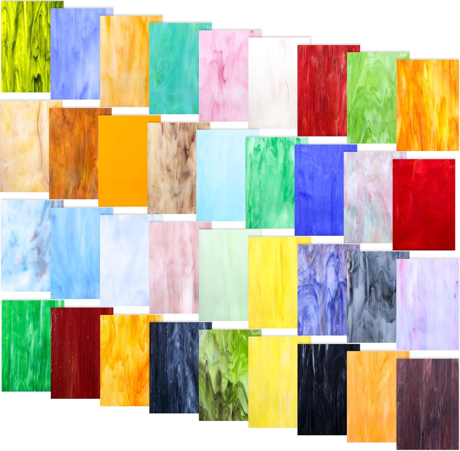 36 Sheets Opaque Stained Glass Bulk Variety Pack, 4 x 6 Inch Mosaic Glass Tiles for Crafts, Assorted Colors Cathedral Art Glasses Sheets for Stained Glass Making Projects